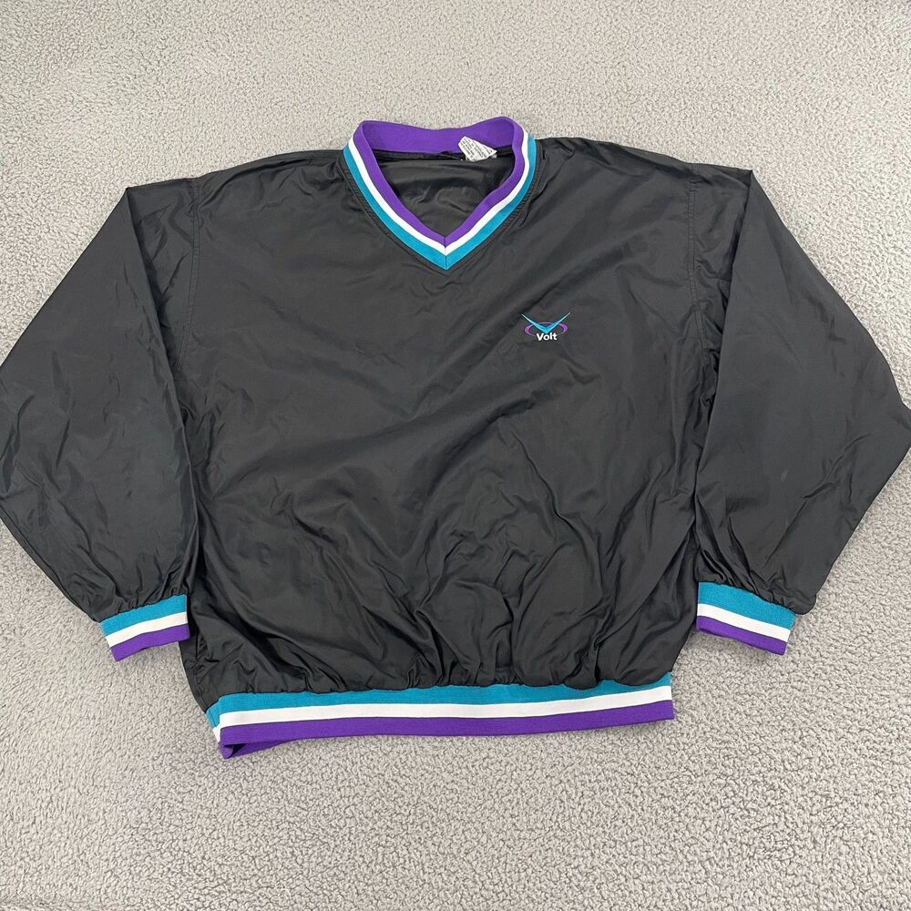 VTG Voit Equipment Windbreaker Men‎ L Black 90s Sportswear V-Neck Pullover